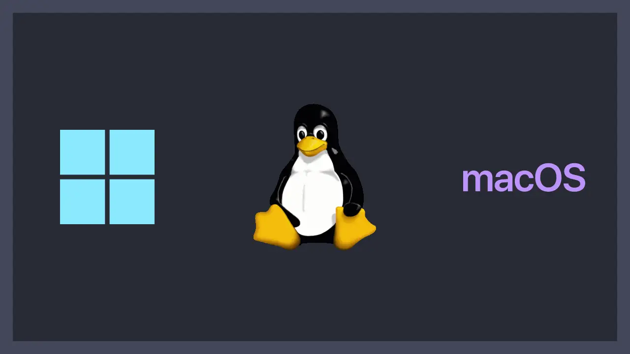 The three major operating systems (left to right): Windows (by Microsoft), Linux-based opearting systems, MacOS (by Apple)